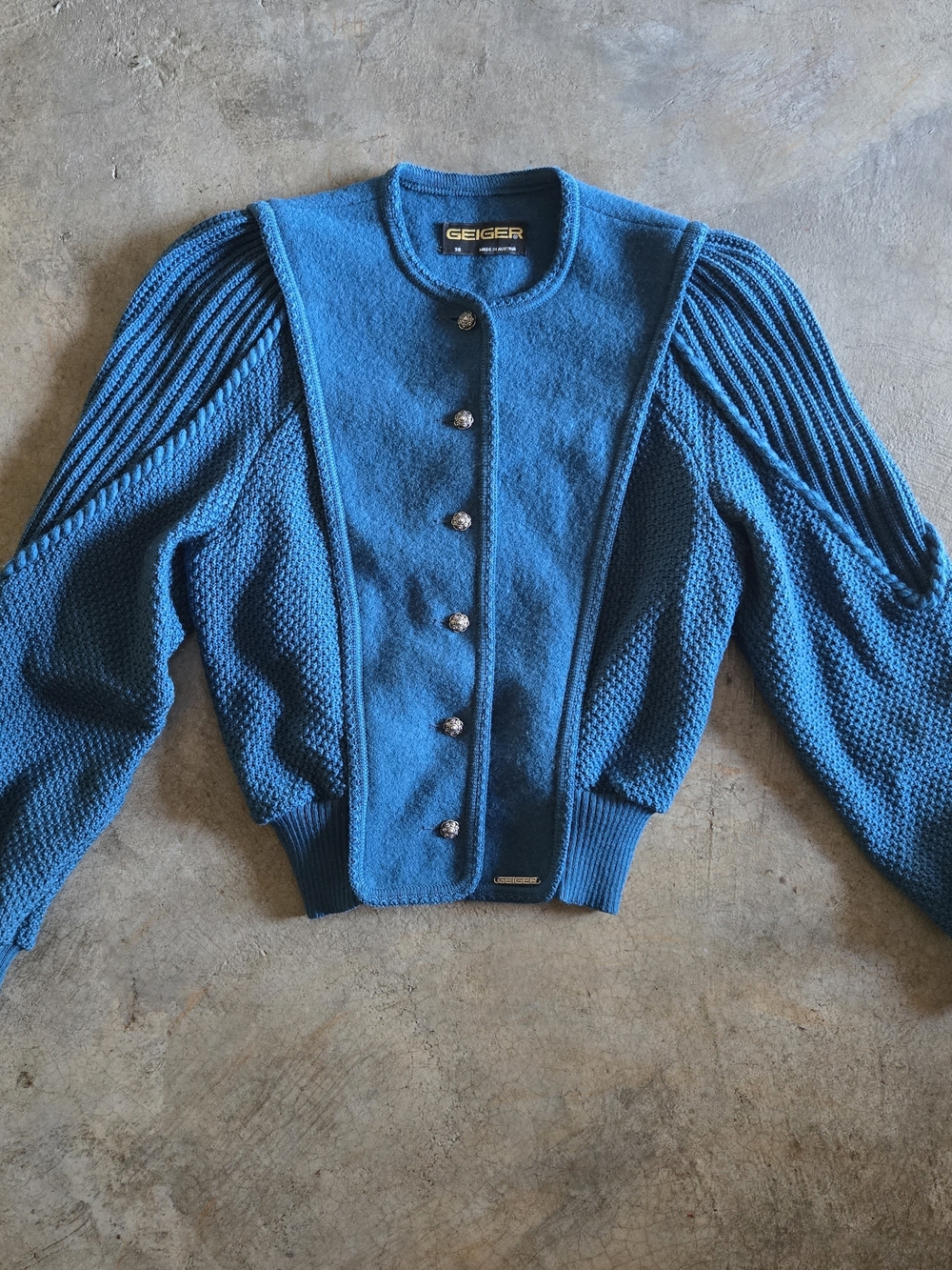 Vintage Wool Geiger Teal Knit Button Cardigan Sweater As Is